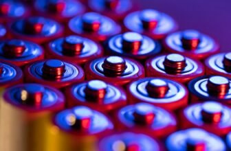 Closeup Of Positive Ends Of Discharged Batteries Aa Sizes, Macro Shot, Selective Focus. Used Battery