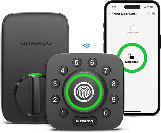 ULTRALOQ U-Bolt Pro WiFi Smart Lock with Door Sensor, 8-in-1 Keyless Entry Door Lock with Built-in WiFi,Fingerprint ID,App Remote Control,Auto Unlock,Door Status Alert,WiFi Deadbolt Door Lock