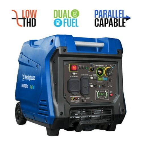 Westinghouse 5000 Peak Watt Portable Dual Fuel Inverter Generator, Recoil Start, Gas/Propane